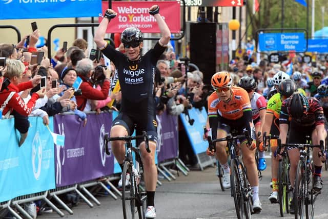ASDA Tour de Yorkshire 2018 Women's Race. Stage 1 Beverley to Doncaster. Kirsten Wild from Wiggle High5 takes the win in Doncaster. Picture: Chris Etchells