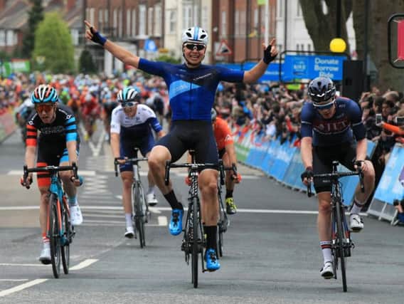 Tour de Yorkshire 2018. Stage 1 Beverley to Doncaster. Harry Tanfield takes the stage win in Doncaster. Picture: Chris Etchells.