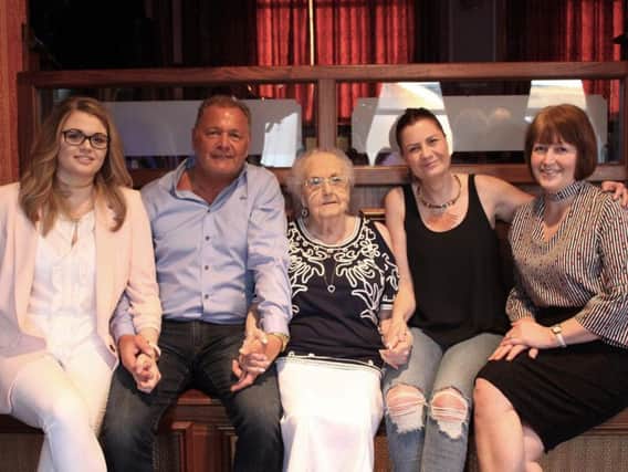 Left to right, Kara Laughton, Kevan Laughton, Joan Laughton,Joanne Wootton and Joanne Laughton, relatives who all shre the same birthday - May 5 The celebrated at Doncaster Catholic Club
