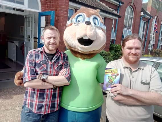 Rob Smedley, Mole R, and Ben Bonser, at the Hill Top Centre in Edlington. Community volunteer and artist Ben created the character being used in a health campaign