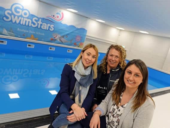 Go SwimStars Managing Directors Sara Pegden and Sue Fynney, pictured with Emma Bartlett, Swim Stars Senior Manager by the new Swimming pool at Marrtree Business Park, in Wheatley. Picture: Marie Caley NDFP Go SwimStars MC 2