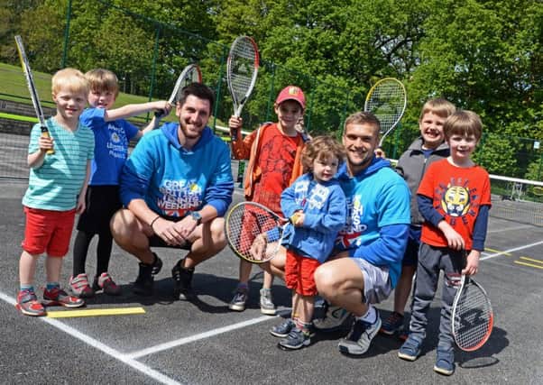 Lead coaches Ryan Bagshaw and Luis Sylvester, pictured with children who took part in the mini tennis red sessions at Bingham Park. Picture: Marie Caley NSST Tennis MC 1