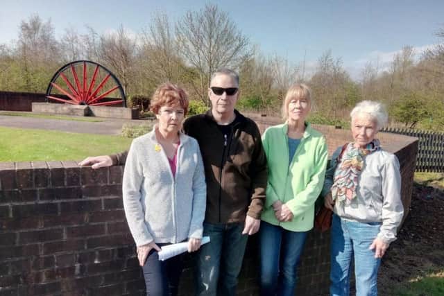Linda Mitchell, Ian Mitchell, Julie Cooper and Judy Bowers at the entrance to the former Bullcroft Colliery spoil heap, in Skellow