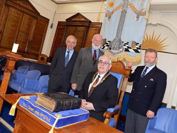 Civic Mayor, Councillor George Derx, pictured visiting the Doncaster Masonic Lodge with L-r Peter Brindley, Grand Lodge Officer, Stuart Grantham, Deputy Provincial Grand Master Yorkshire West Riding and Ian Smith, Past Master of Dancastre Lodge. Picture: Marie Caley NDFP Freemasons MC 1