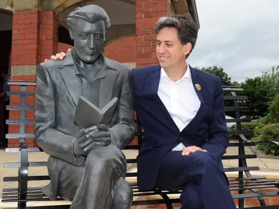 Doncaster North MP Ed Miliband at the unveiling of the Ted Hughes statue in Mexborough. Picture: Doncaster Free Press/Andy Roe