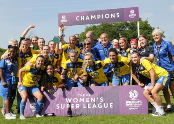 Doncaster Rovers Belles celebrate winning the FAWSL2 title